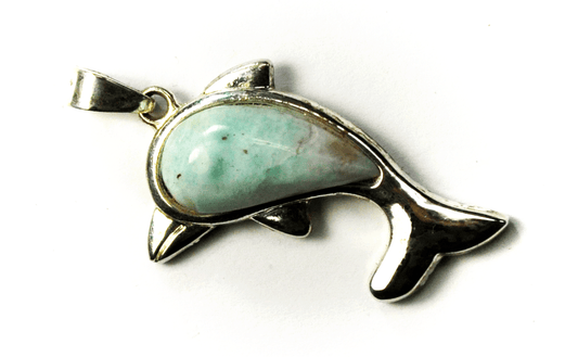 Sterling Silver Larimar Blue Dolphin Pendant 42mm x 22mm