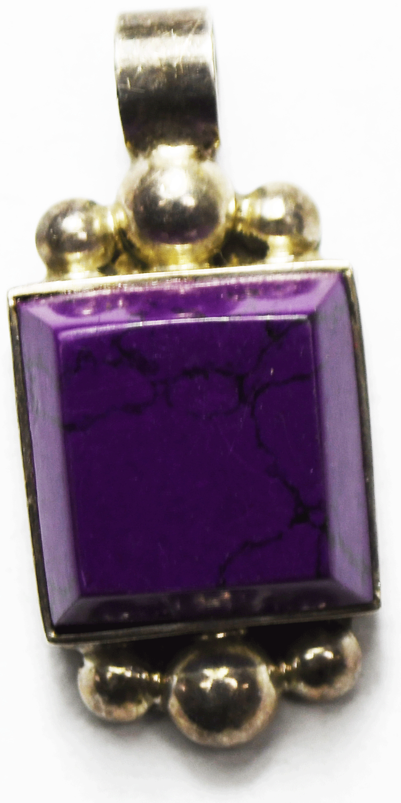 Sterling Silver Purple Turquoise Dot Pendant 35mm x 17mm