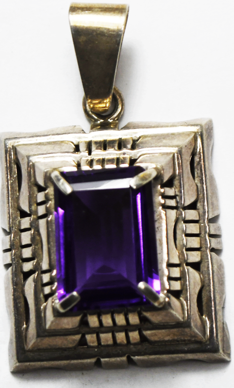 Sterling Purple Amethyst Rectangle Stepped Pyramid Pendant 29mm x 47mm 34.2g