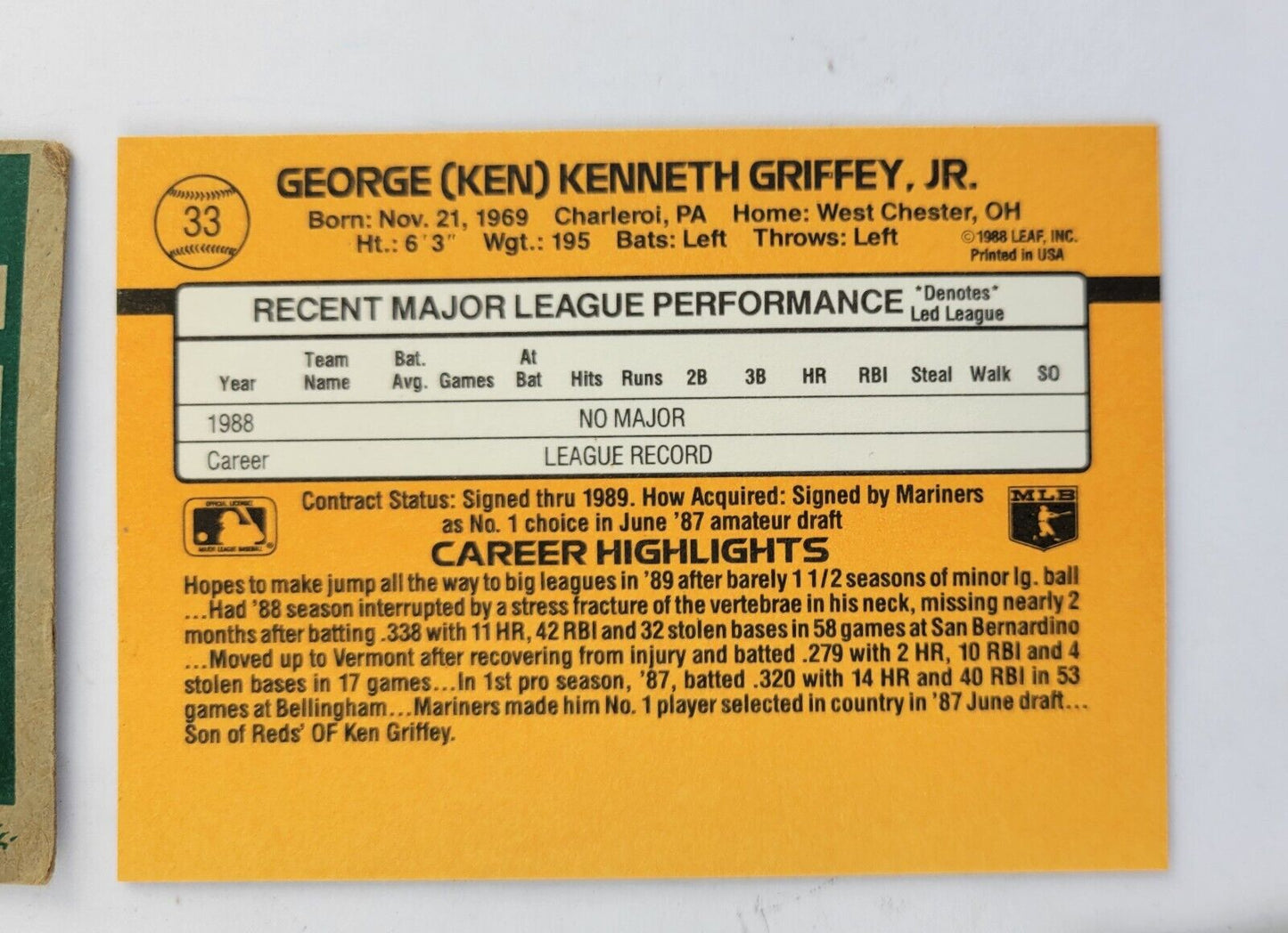 Topps Leaf Baseball Cards Lot Griffy Jr, Reggie Jackson, Gilbreath, Cowens MLB
