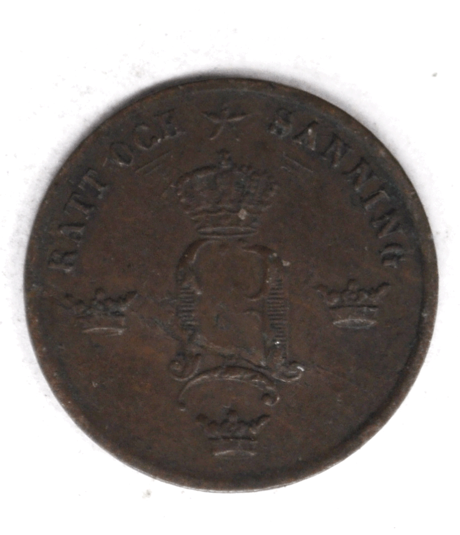 1858 Sweden 1/2 Öre Bronze Coin KM# 686