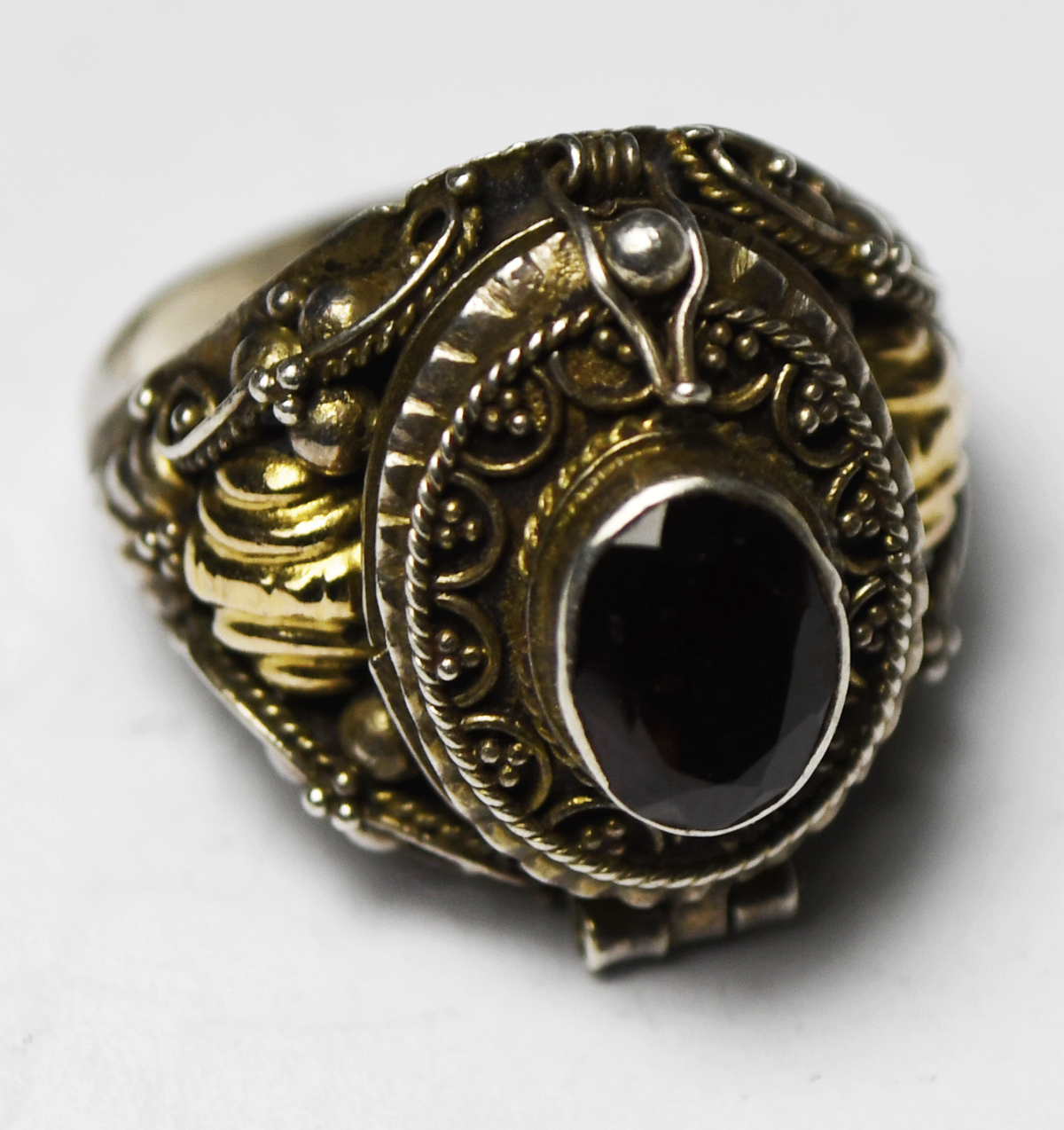 Sterling Silver Red Garnet Two Tone Poison Pill Ring 19mm Size 7