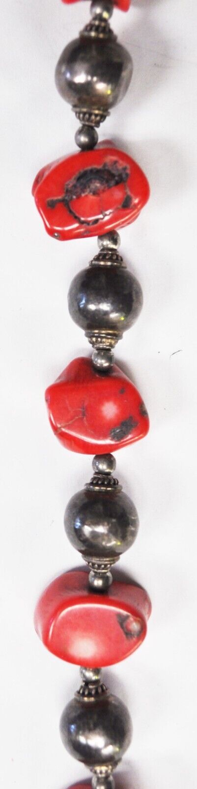 Silver Plated Dyed Red Coral Necklace 21mm 16"