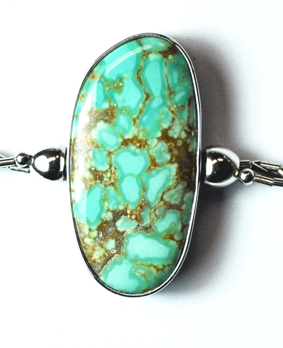 Sterling Silver Reversible Light & Dark Blue Turquoise 32mm Pendant 21" Necklace