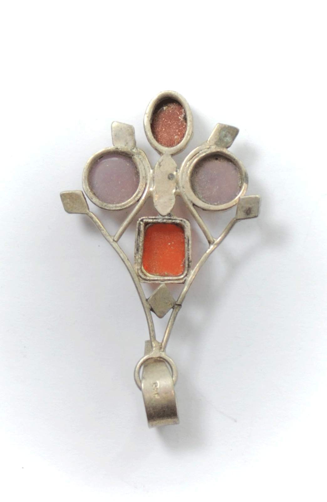 Sterling Silver Moonstone Goldstone Amber Filigree Wire Pendant 59mm x 33mm