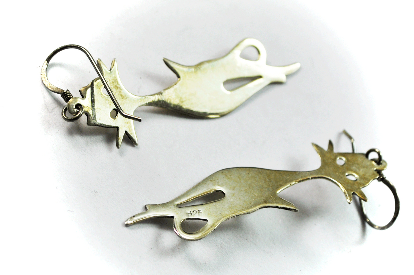 Beautiful Sterling Silver Tall Skinny Sterling Cat Earrings Sillhoutte 2.5" 15mm