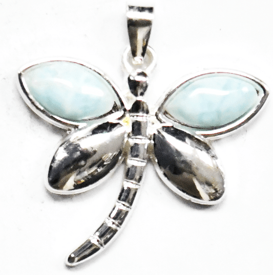 Sterling Silver Larimar Blue Dragonfly Butterfly Bug Pendant 35mm x 32mm