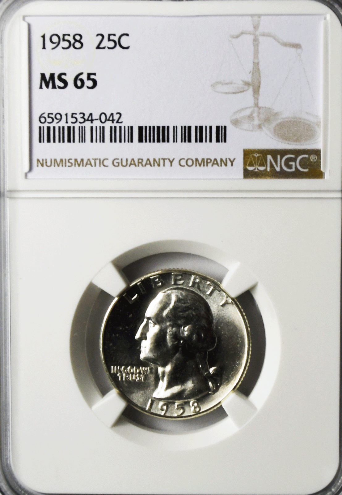 1958 25c Washington Silver Quarter Dollar NGC MS65 Brilliant Uncirculated