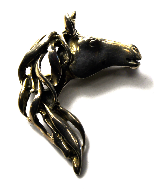 Sterling Silver Horse Mane Head Brooch Pin 58mm x 43mm