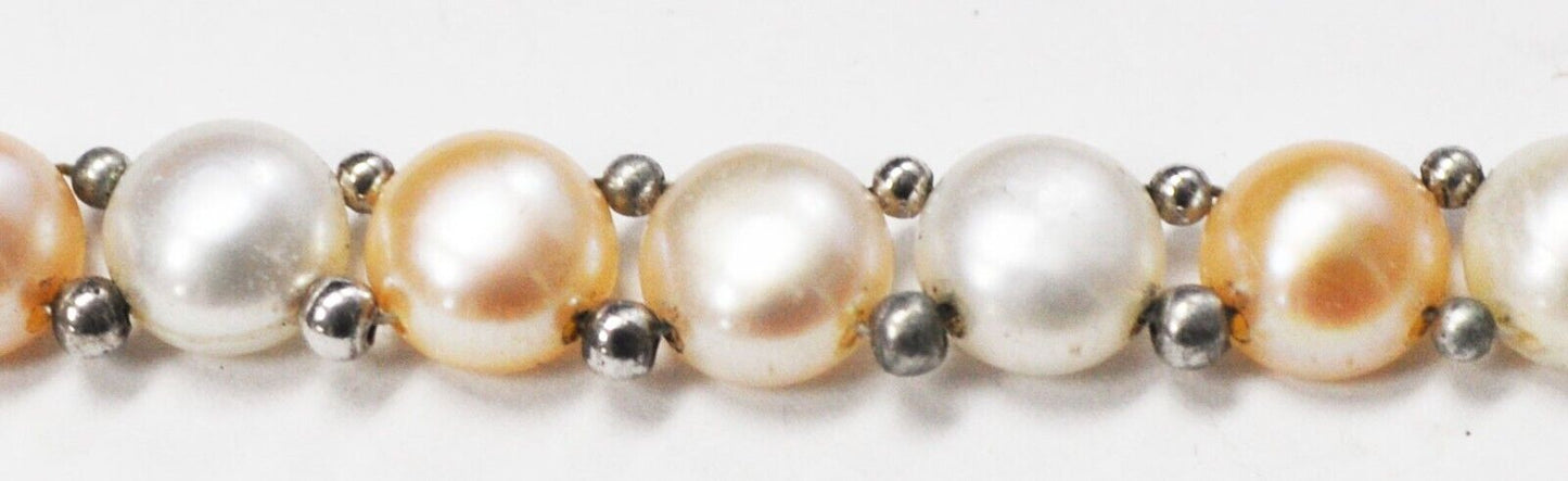 Sterling Silver Round Disc Pearl Multi Color Necklace 8mm 18"