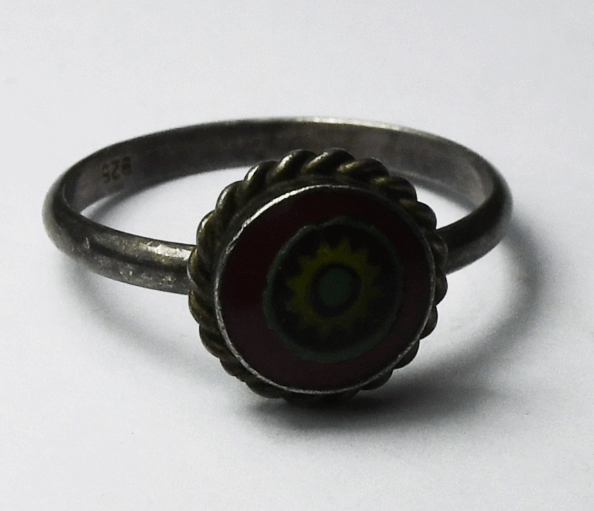 Sterling Silver Round Solitaire Enamel Sun Ring 10mm Band Size 6