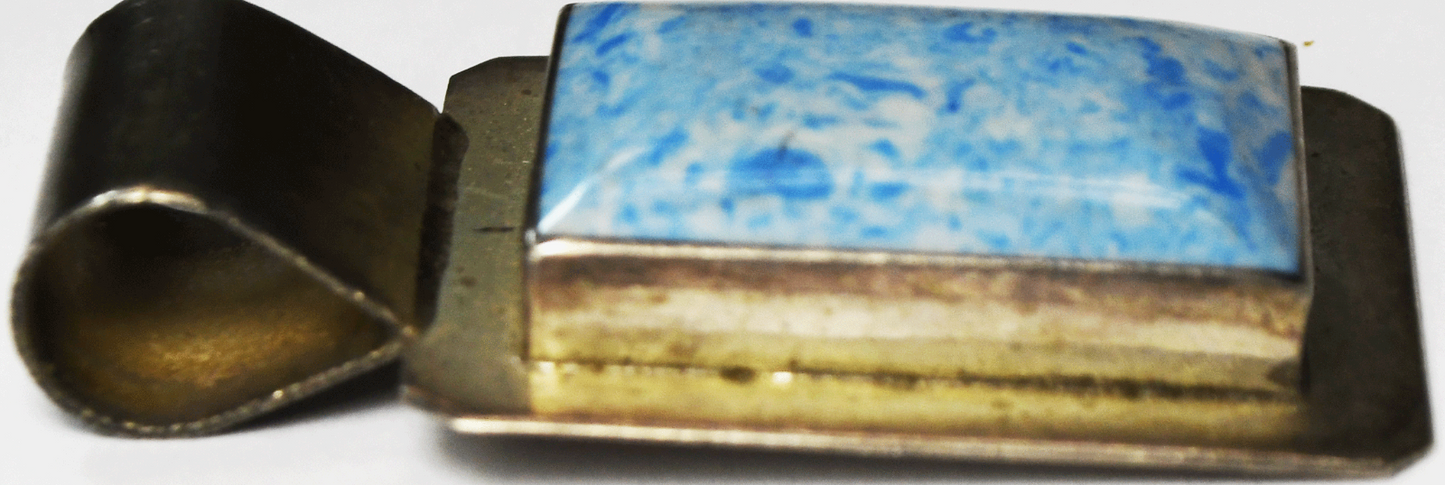 Sterling Silver Mexico Rectangle Blue Quartzite Pendant 27mm x 50mm