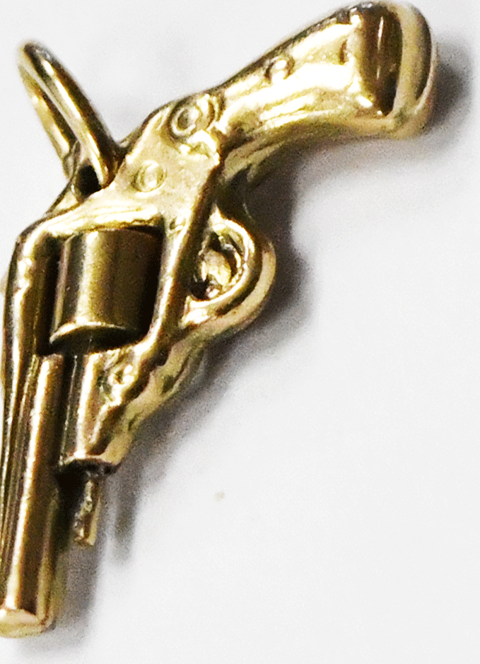 14k Yellow Gold Pistol Revolver Gun Charm 23mm x 15mm