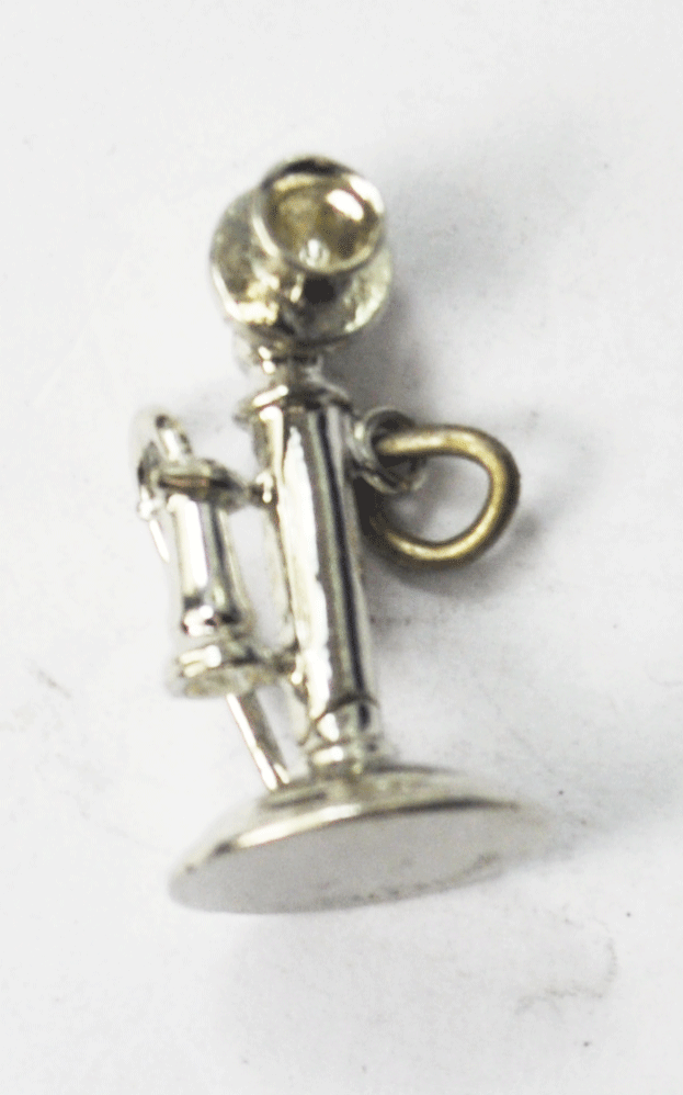 Sterling Wells 3-D Candlestick Old Phone Solid Charm 22mm x 12mm