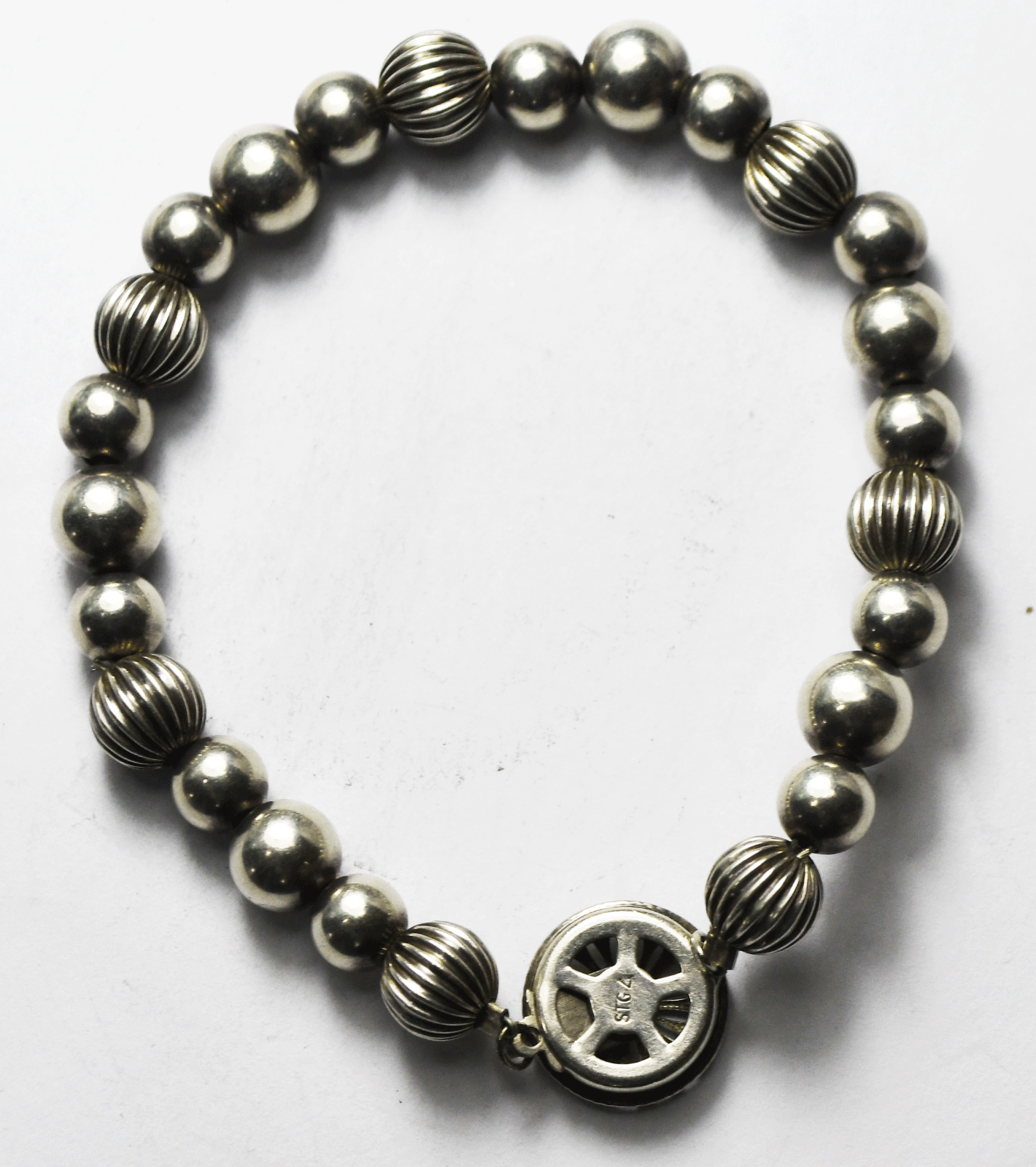 Sterling Silver Round Bead Bracelet 9mm 7"