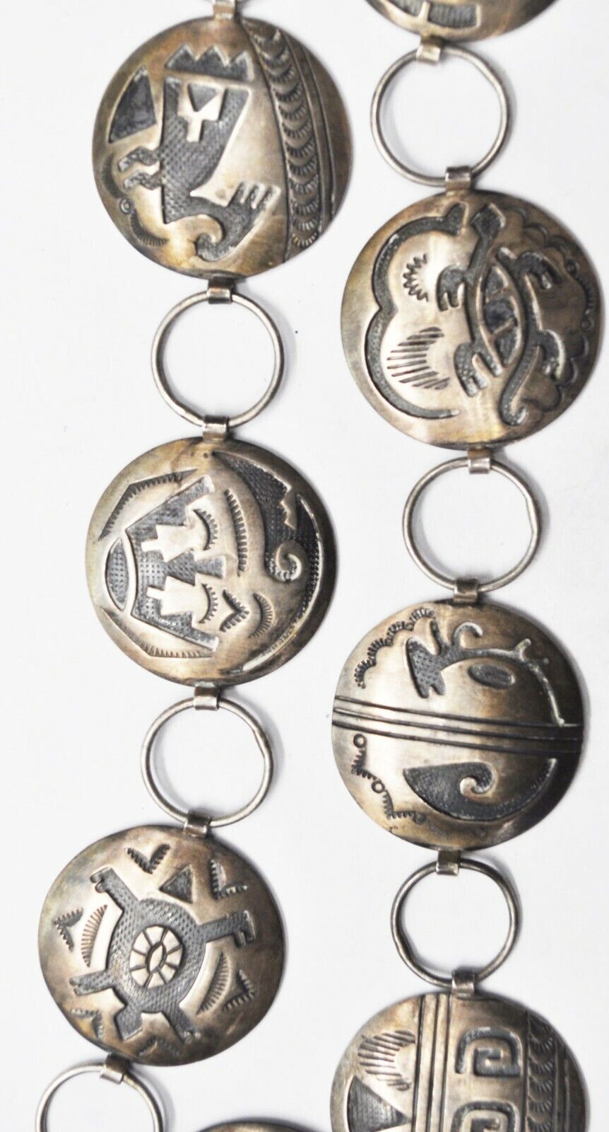Sterling Silver Tribal 17 Different Discs Belt 37mm 40" Long Necklace