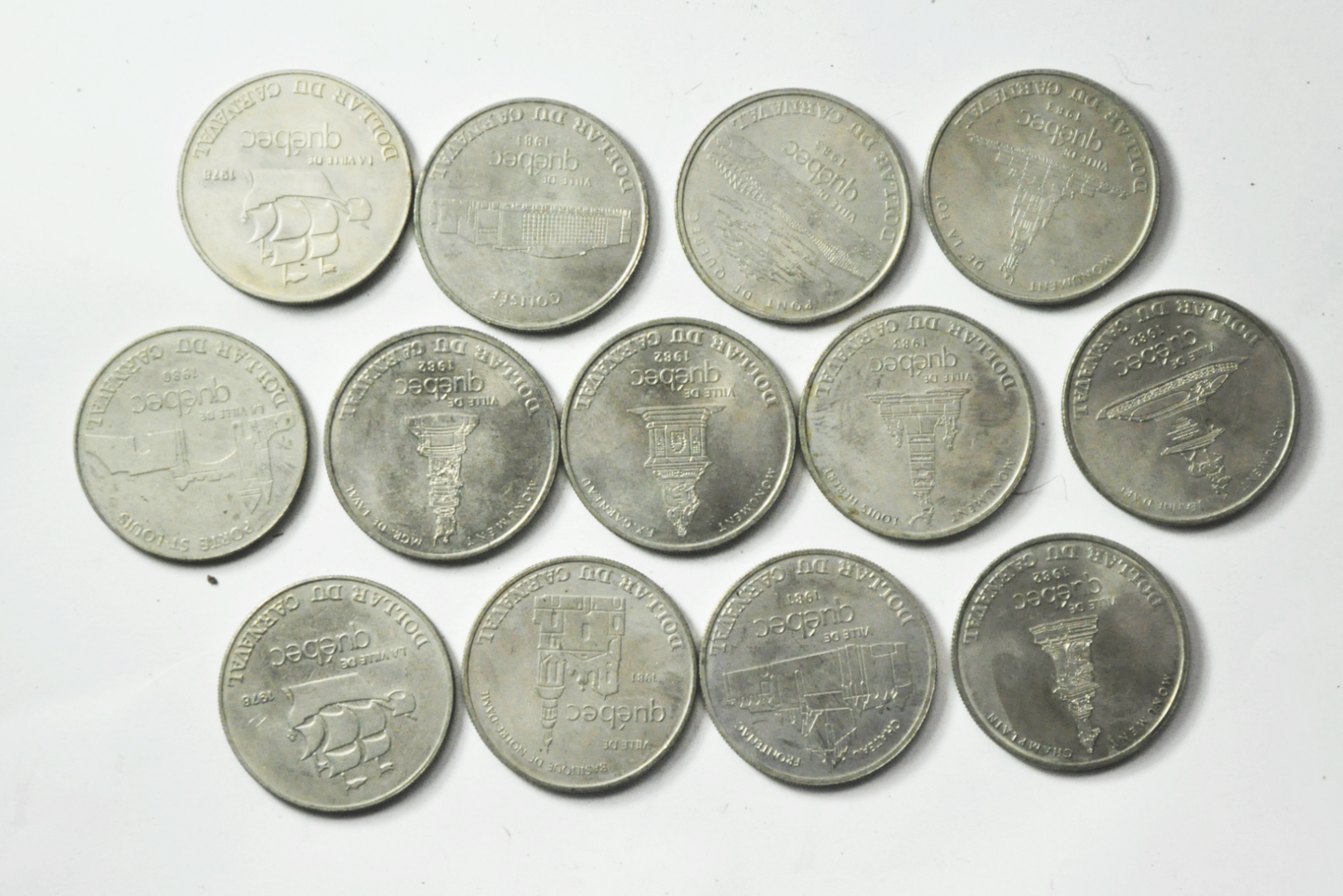 1978 80 81 82 & 83 Canada $1 Trade 13 Tokens 35mm Carnaval De Quebec