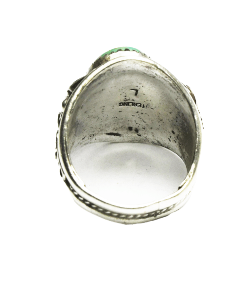 Sterling Silver Signed L Oval Green Turquoise Ring 27mm Size 10.5