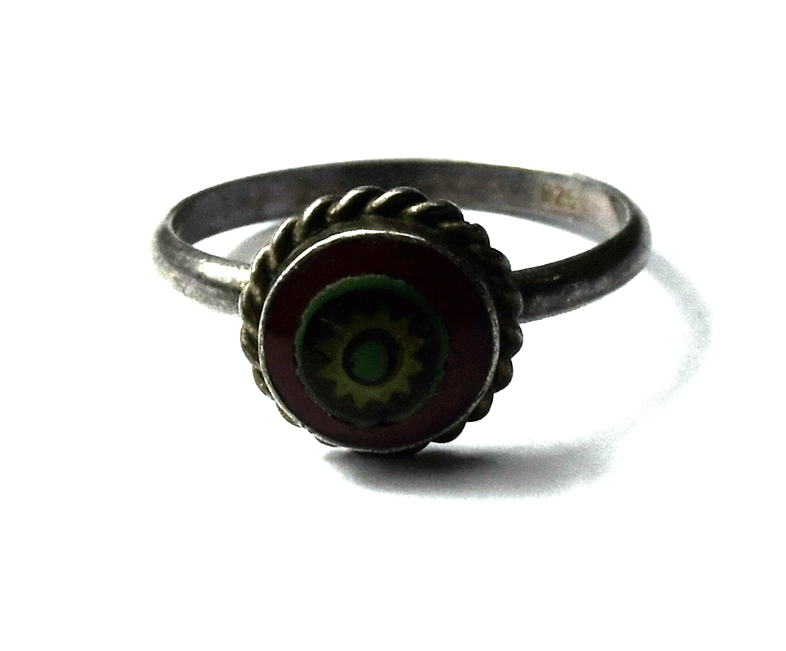 Sterling Silver Round Solitaire Enamel Sun Ring 10mm Band Size 6