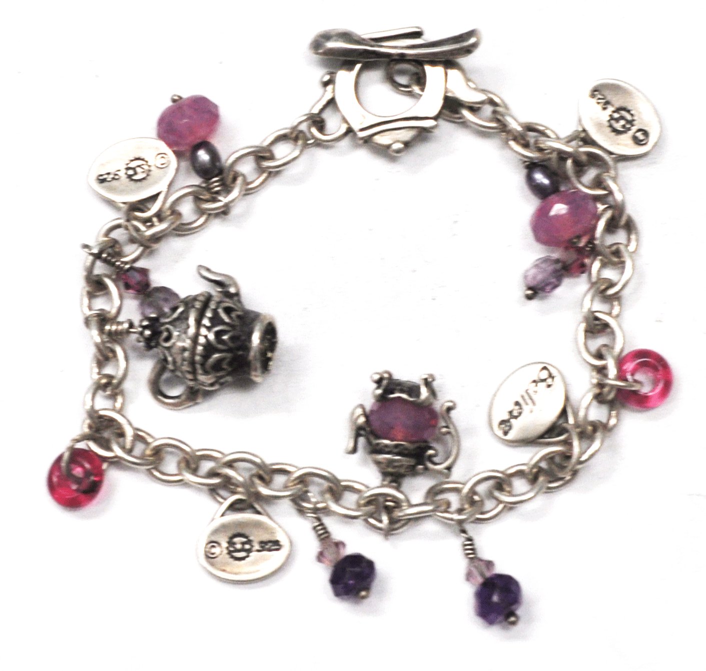 Sterling Silver Sunwest Tea Toggle Charm Bracelet 8-1/4" Dream Inspire Teach
