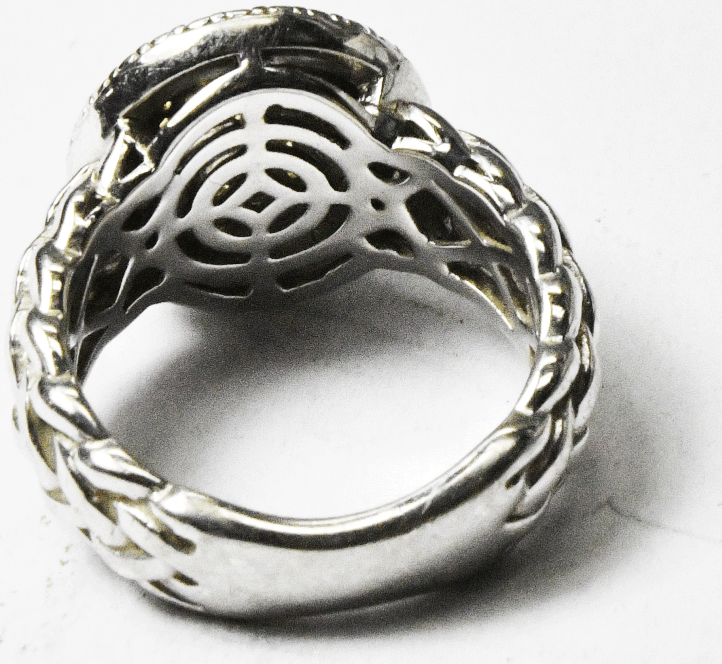 Sterling Silver JS Yellow Diamond Pave Round Weave Edge Ring 14mm Size 6