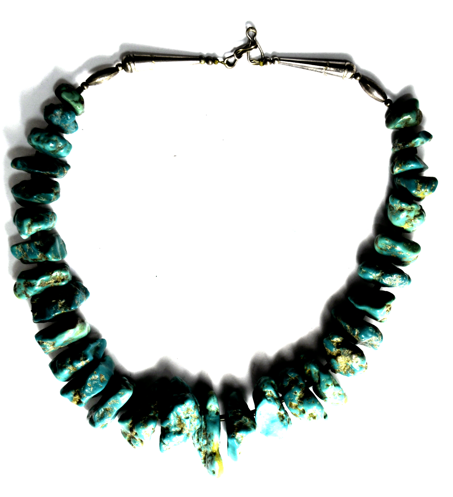Sterling Silver Heavy Turquoise Chunk Graduated 13-32mm Bead 18.5" Necklace 154g