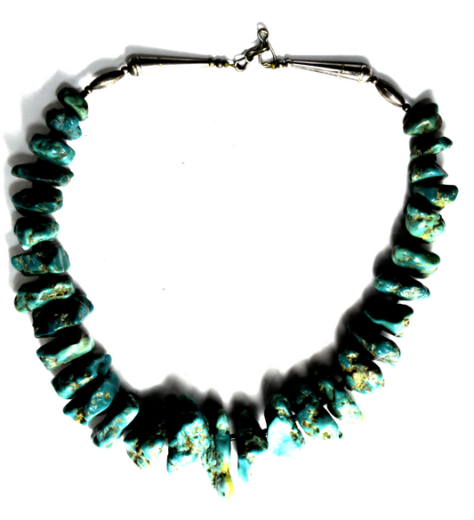 Sterling Silver Heavy Turquoise Chunk Graduated 13-32mm Bead 18.5" Necklace 154g
