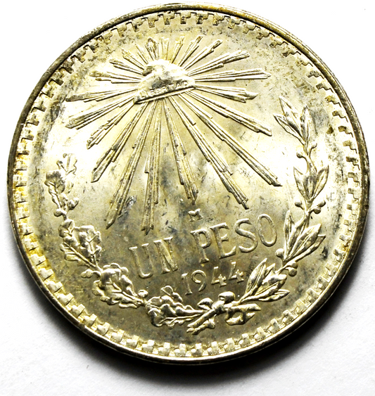 1944 Mexico Silver One Peso Uncirculated Coin KM#45