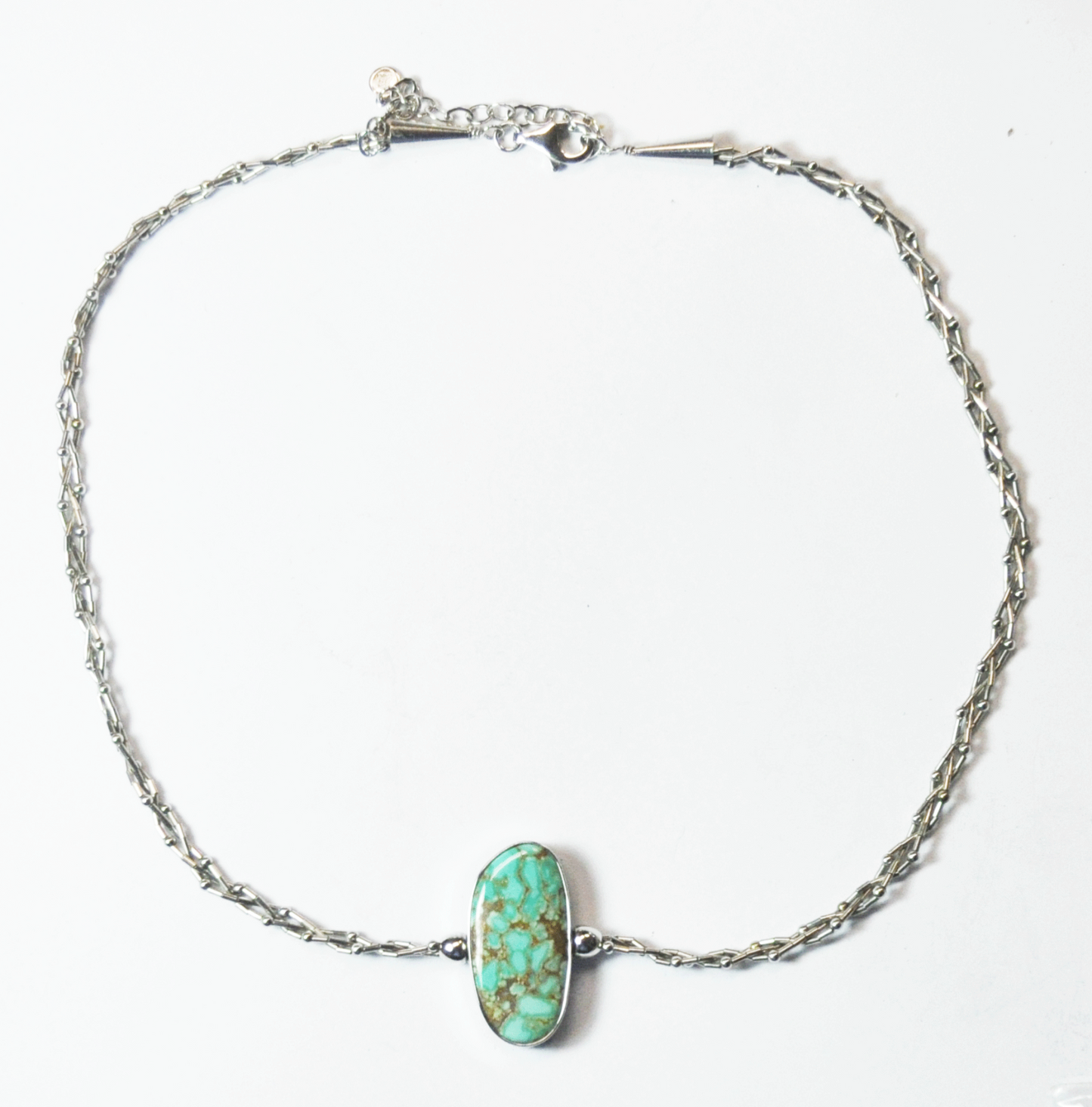 Sterling Silver Reversible Light & Dark Blue Turquoise 32mm Pendant 21" Necklace