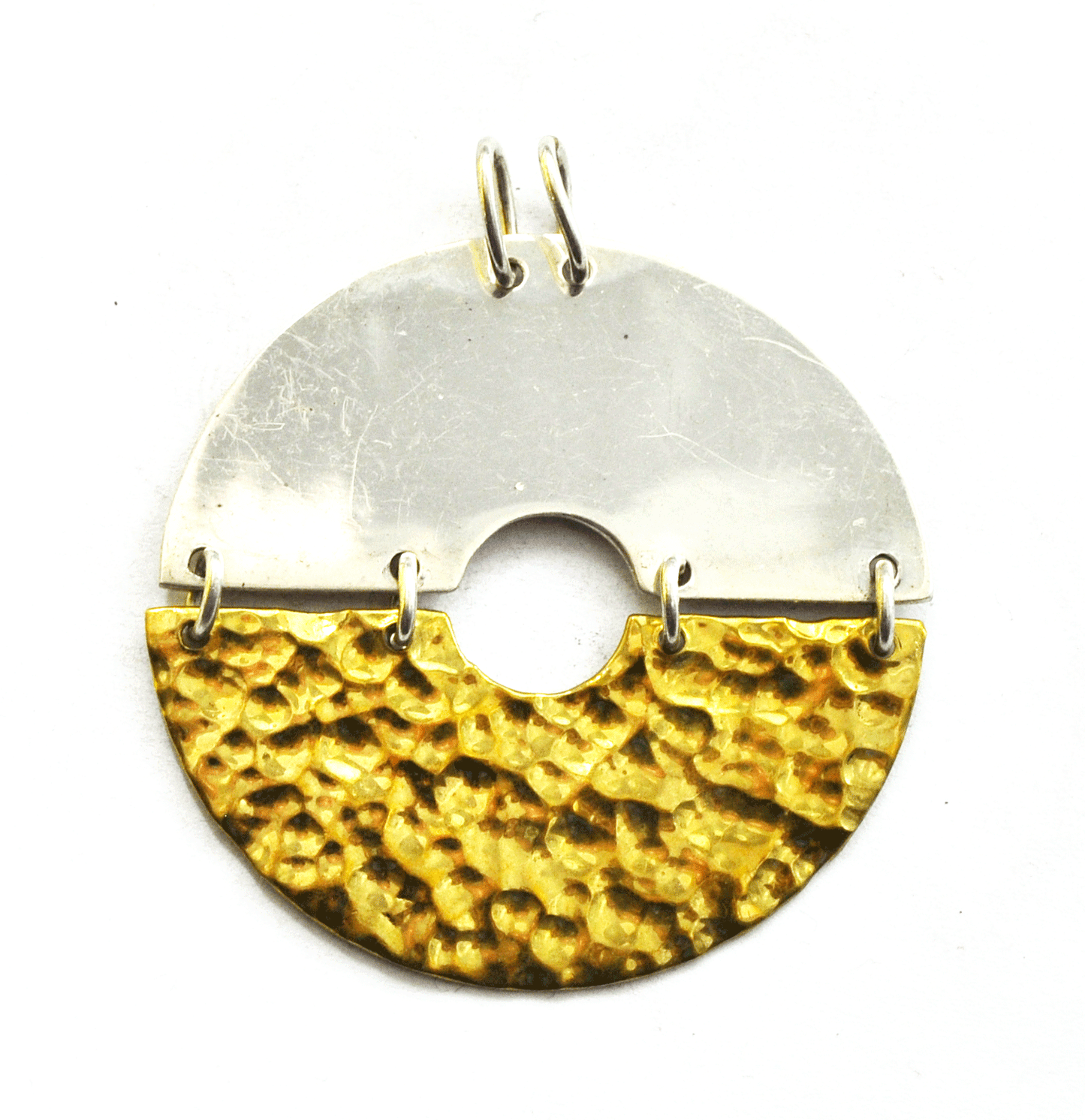 Sterling Silver MWS Brass Gold Two Tone Part Disc Dangle Pendant 1-3/4" Round