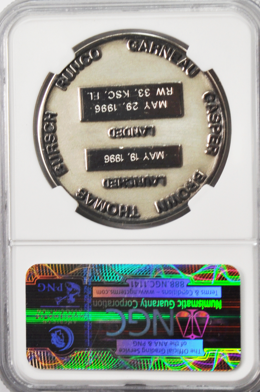 1996 STS-77 Robbins Silver Space Medal Unflown #108 NGC MS66 Endeavour Spacehub