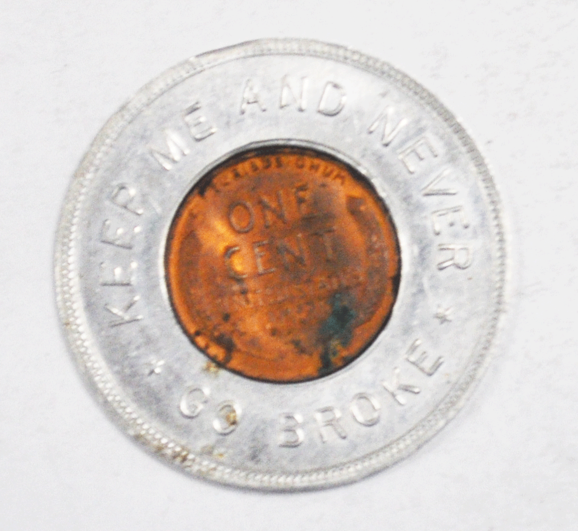 Bank First State Bank Larned Kansas 1949 D 1c Wheat Keep Never Go Broke 35mm