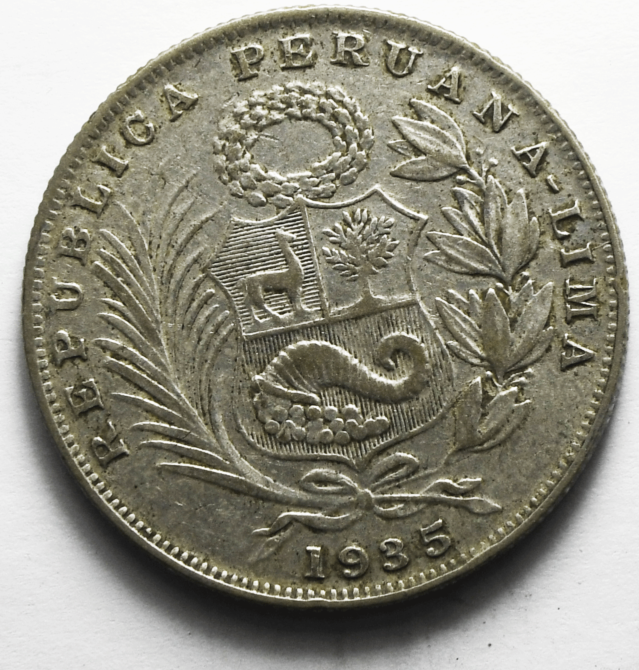 1935 LIMA Peru 1/2 Sol Silver Coin KM# 216