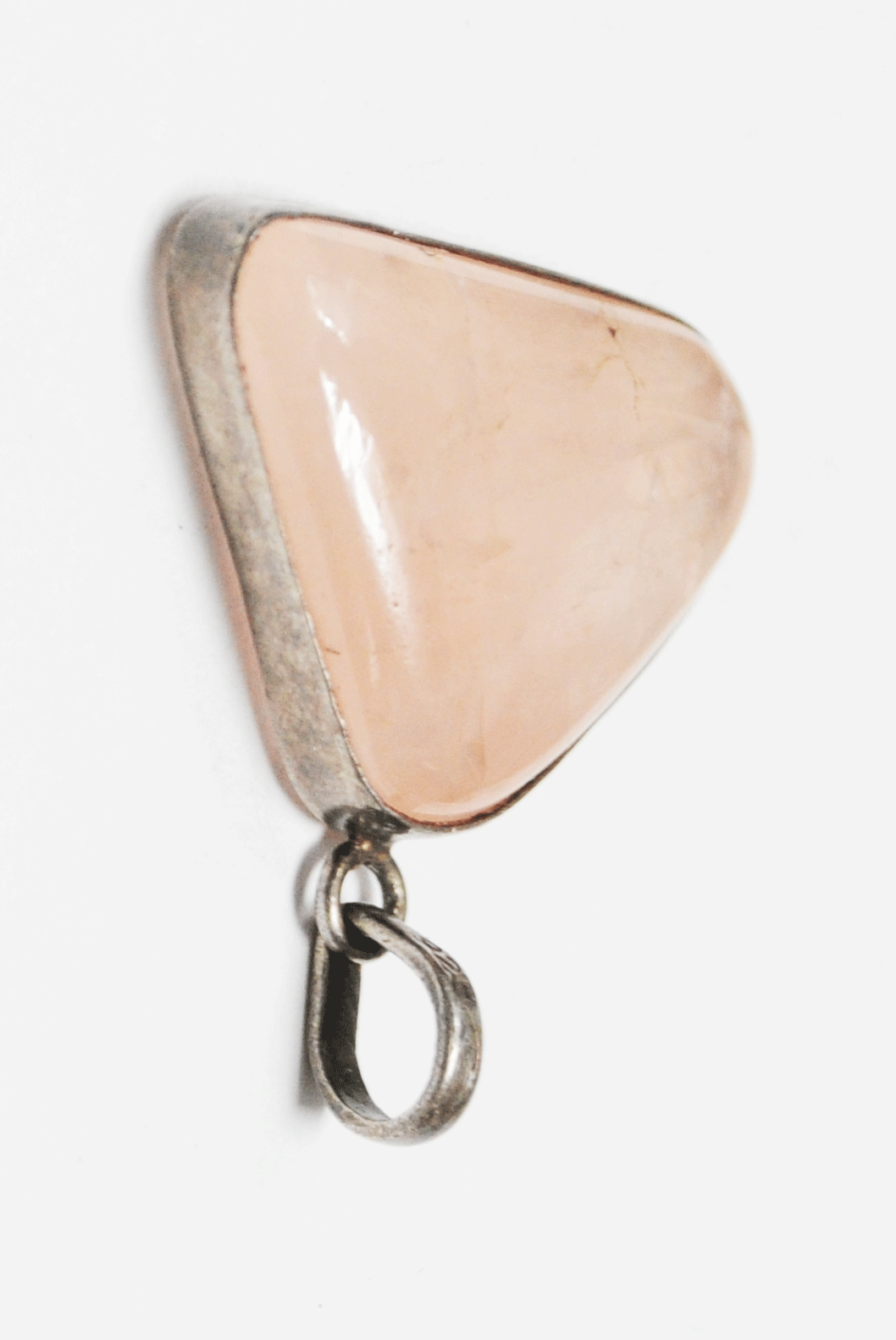 Sterling Silver Pink Crackle Quartz Triangle Pendant 30mm x 36mm