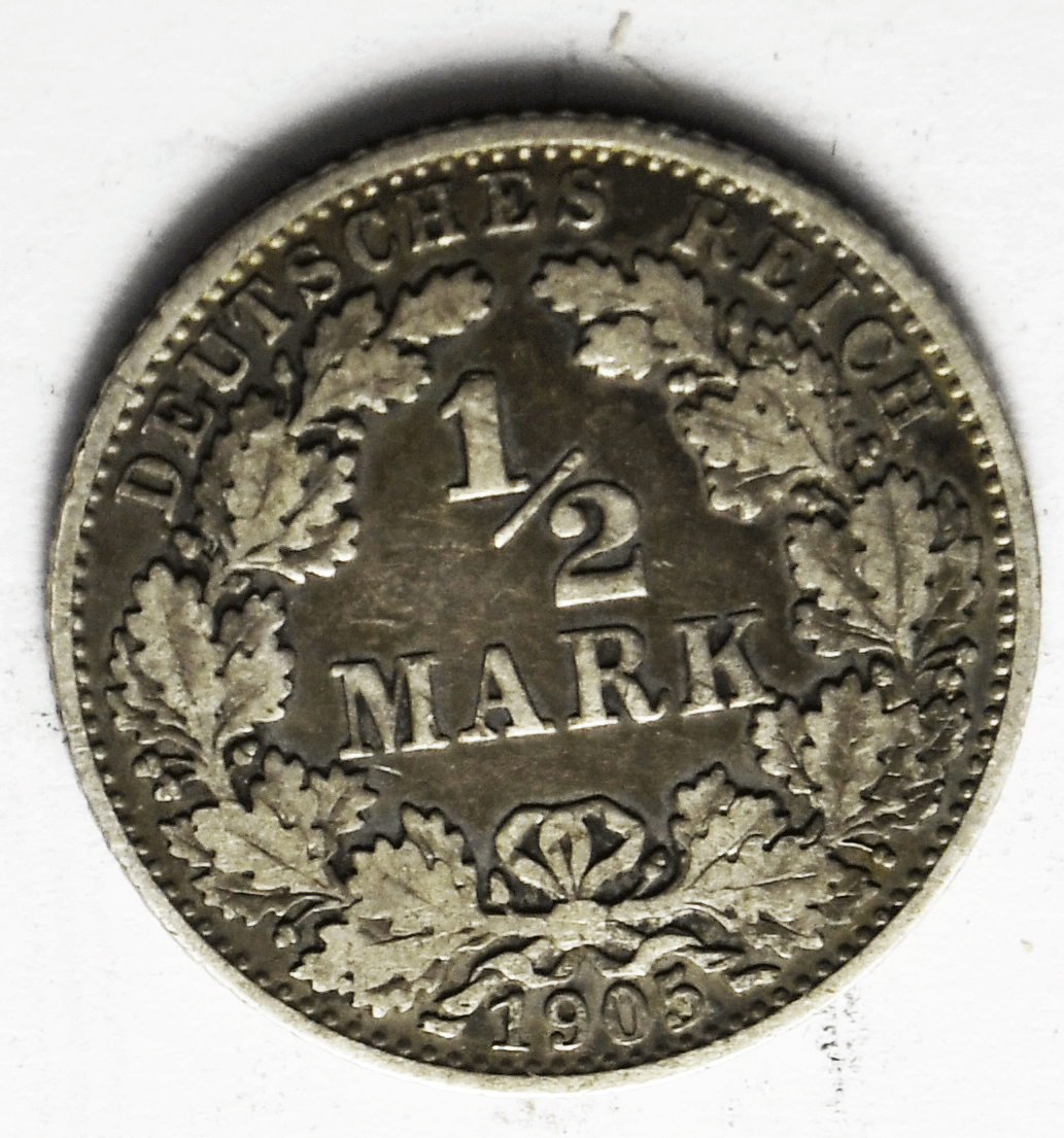 1905 D Germany Empire Silver Half 1/2 Mark KM# 17