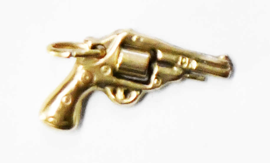 14k Yellow Gold Pistol Revolver Gun Charm 23mm x 15mm