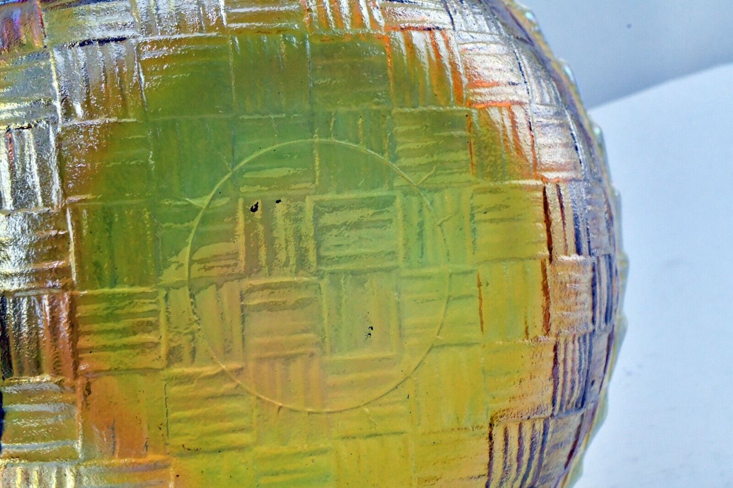 Carnival Glass Basket Weave Design Iridescent Centerpiece Bowl 8 3/4" x 3 3/4"