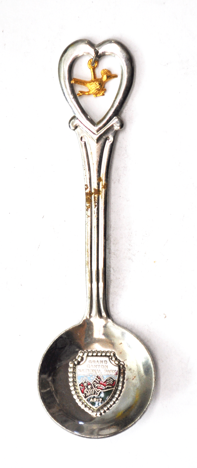 Silver Plated Fort Grand Canyon National Park Souvenir Spoon Bird Charm 4-3/8"