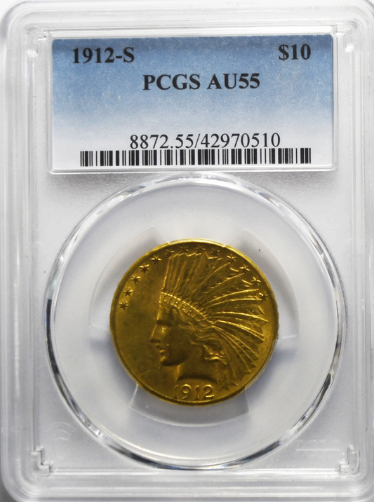 1912 S $10 Indian Head Eagle Gold San Francisco PCGS AU55