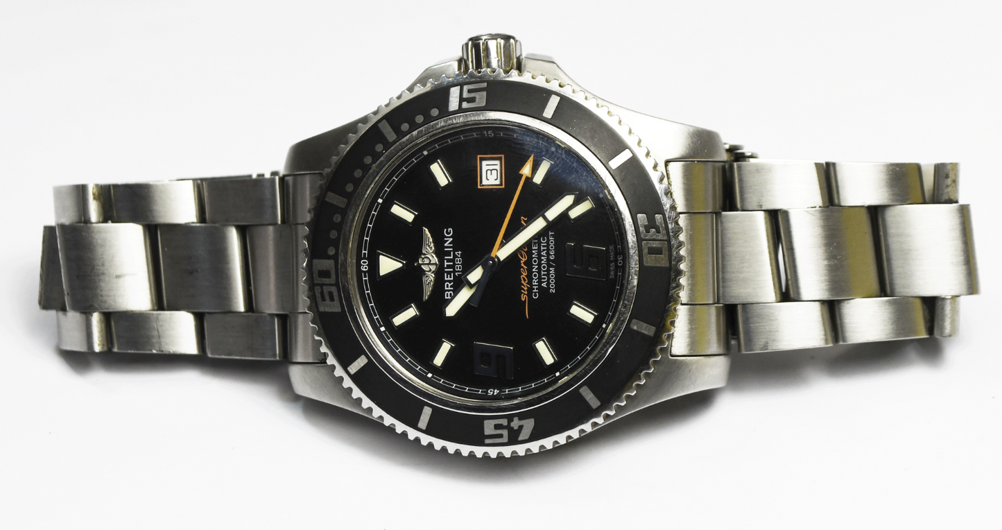 Breitling Super Ocean Automatic A17364 44m Stainless Orange & Black 8" Wrist
