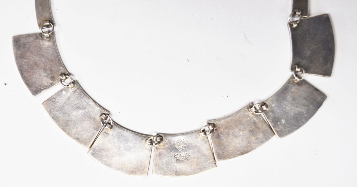 Sterling DH Mexico Mosaic Bronze Animal Panel 20mm Necklace 15.5"