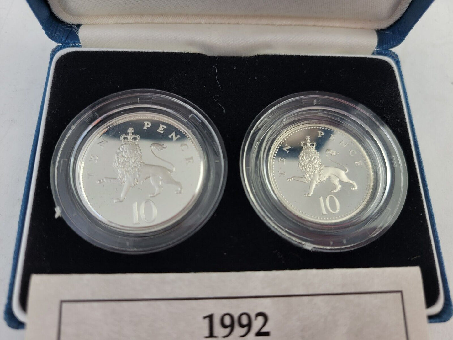 1992 Silver Proof Ten Pence Two Coin Set, Great Britain Royal Mint Boxed w/Cert