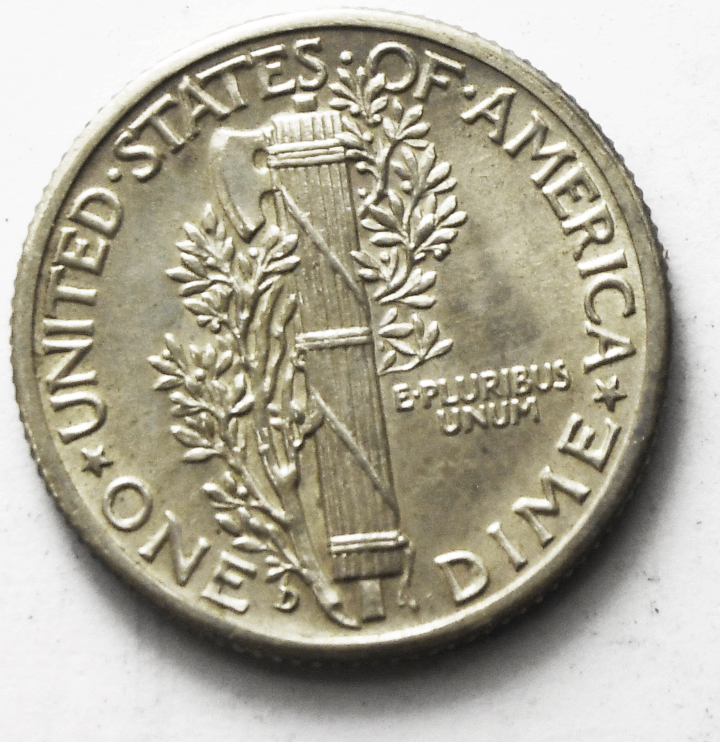 1939 D 10c Mercury Silver Dime Rare Ten Cents Denver AU-Unc