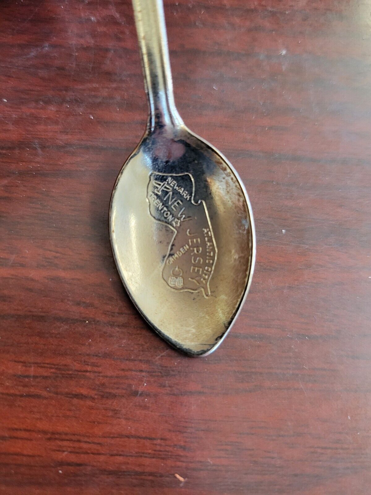Vintage Souvenir Spoon New Jersey Enameled Gold Tone Sailboat Newark Trenton