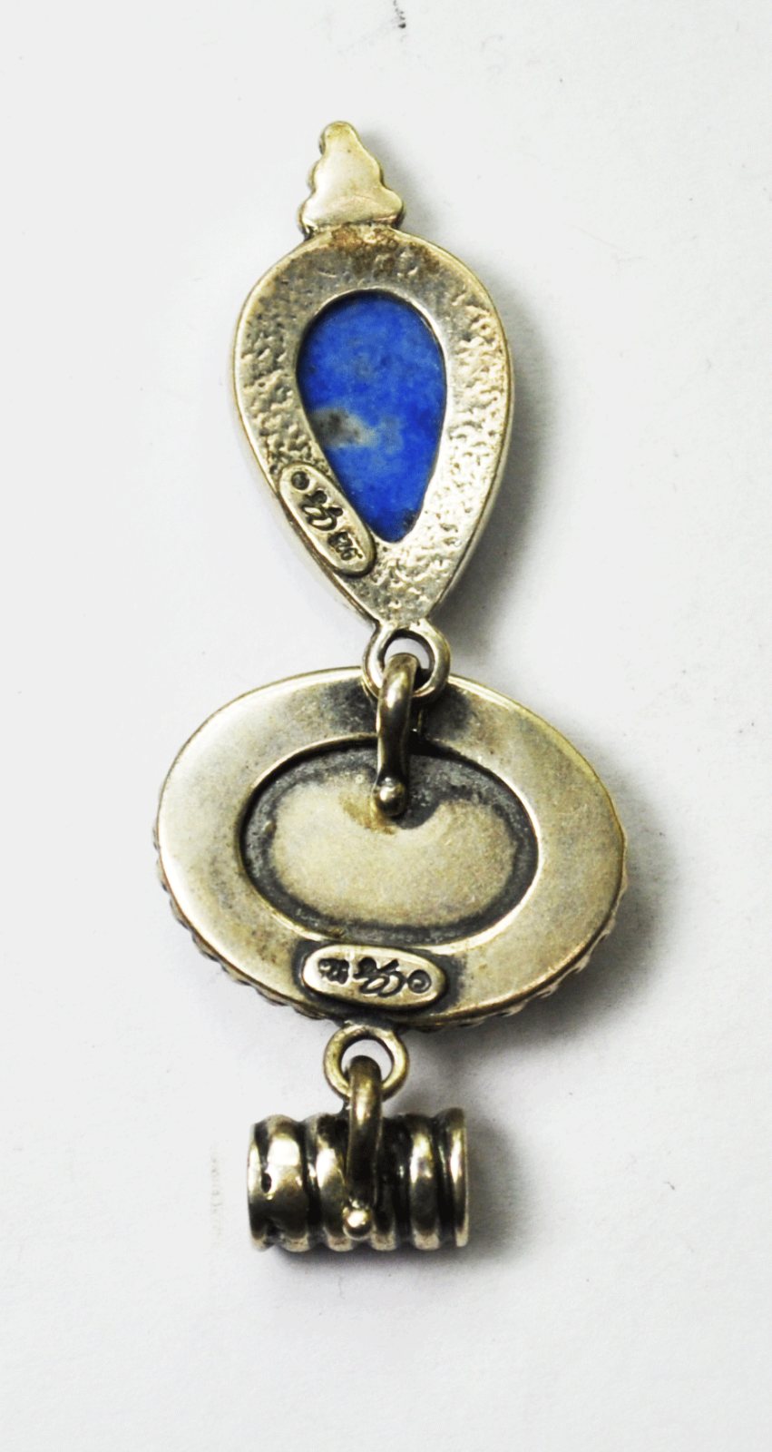 Sterling Silver Carolyn Pollack Blue Sodalite MOP Dangle 2 Part Pendant 2-1/8"