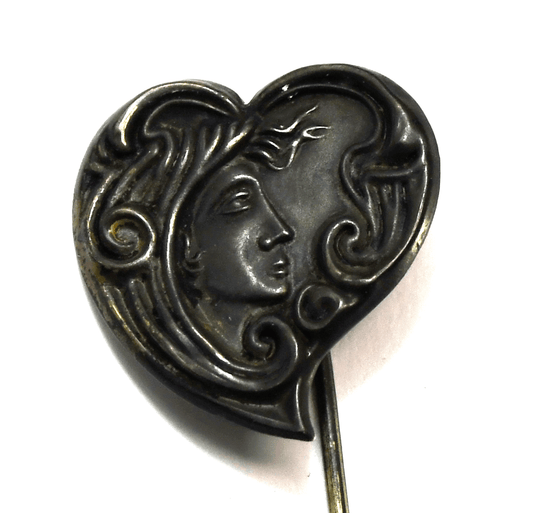Vintage Sterling Silver TOP 26mm Heart Face 7-3/4" Hat Pin