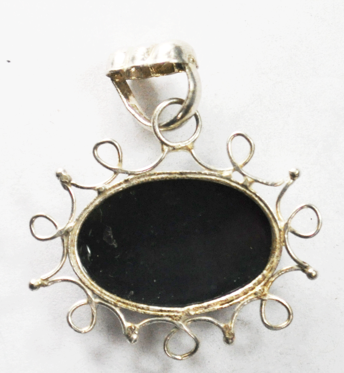 Sterling Silver Green Onyx Oval Spiral Triangle Halo Pendant 43mm x 40mm