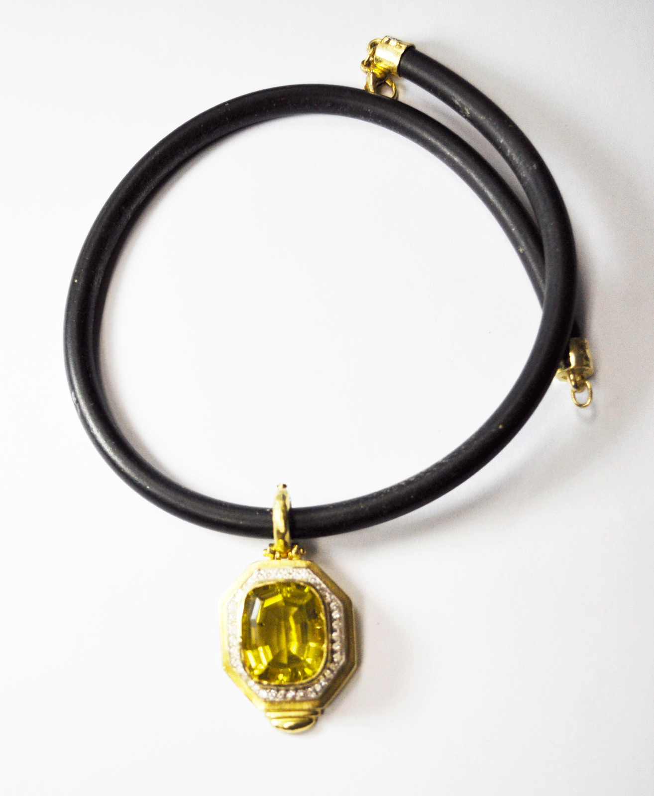 Seiden Gang Divagold 18k Lemon Citrine 19mm Sz 7 Ring & 46mm 16" Cord Choker