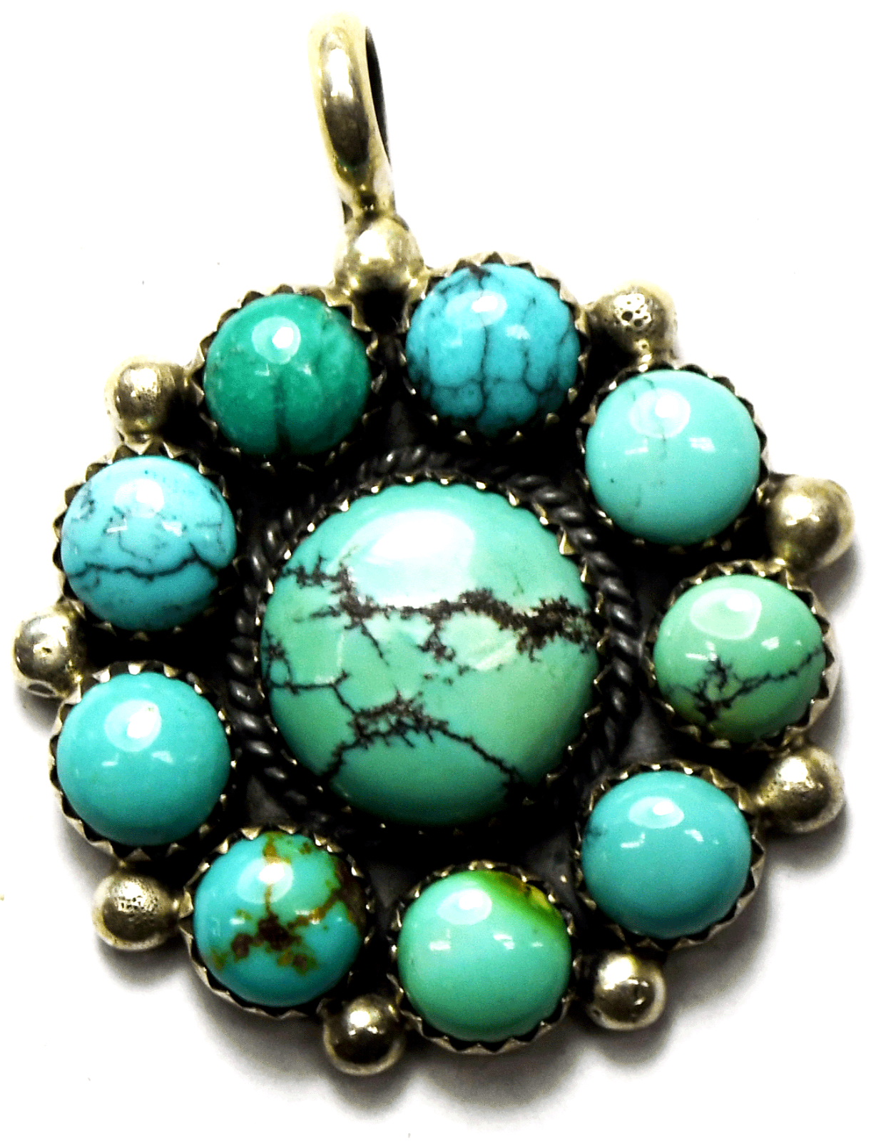 Sterling Silver D Clark Turquoise Cluster Pendant 37mm x 30mm
