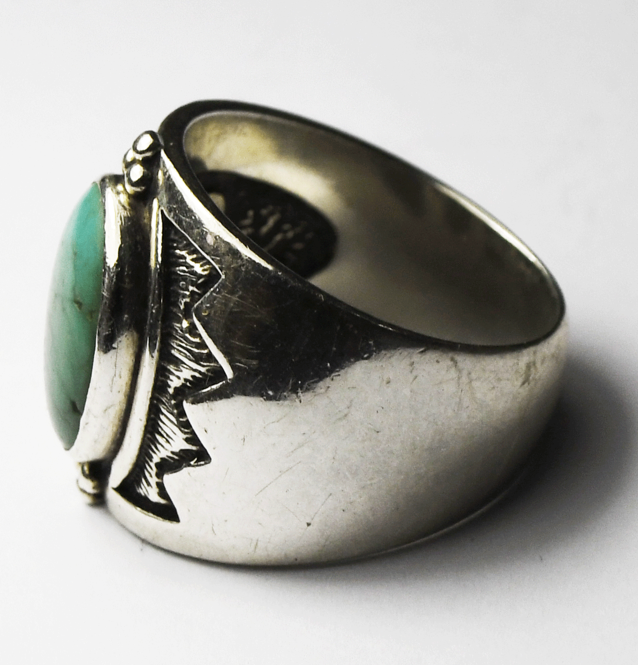 Sterling Silver Pollack Relios Turquoise Oval Sunburst Ring 19mm Size 8